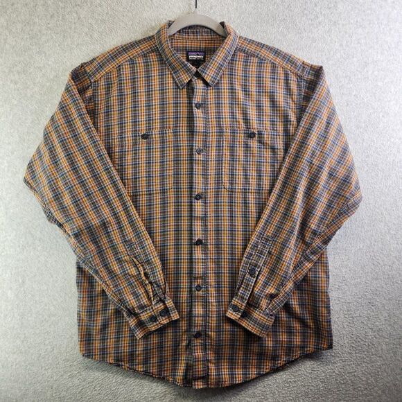 Patagonia Shirt Mens L Yellow Plaid Organic Cotton Flannel Pockets Outdoor Cabin - Picture 16 of 16